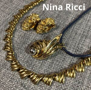 【m】美品 セット ニナリッチ ネックレス イヤリング ゴールドカラー まとめ売り Nina Ricci フィッシュ 魚?