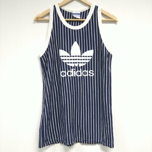 (^w^)b USA製 adidas アディダス 80s 90s ヴィンテージ トレフォイル ビッグ ロゴ ストライプ柄 タンクトップ ランニング シャツ 8580ｗE