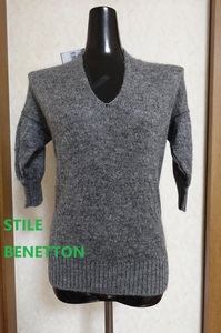 新品☆タグ付き☆STILE BENETTON　モヘア　五分袖　ニット　Vネック　S