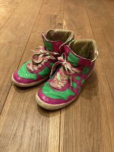 自作　DIY アシックス　asics バッシュ　ショッキングピンク×グリーン