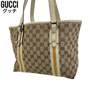 良品　GUCCI グッチ　トートバッグ　シェリーライン　GGキャンバス　チャーム