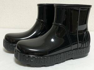 希少 超美品 アグ オーストラリア UGG Drizlita ドリズリータ ラバー シープスキン レイン ショート ブーツ USA7 24㎝ 靴 レディース 黒