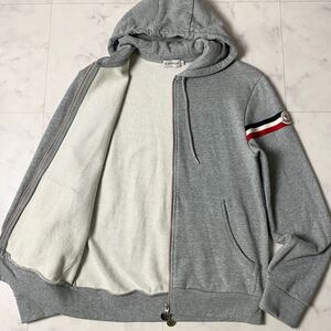 Lサイズ●モンクレール MONCLER MAGLIA ジップアップ パーカー スウェット ジャケット 袖ワッペン トリコロール コットン グレー メンズ