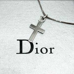 希少美品 クリスチャンディオール Christian Dior ネックレス アクセサリー Dロゴ 文字 クロス 十字架 ユニセックス 刻印 シルバー 銀色