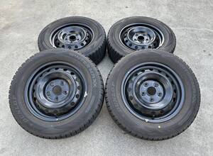 【バリ山 スタッドレス 195/65R15 4本セット 鉄チンホイール付き 15×6J 5穴 PCD114.3 ハブ径約60㎜ DUNLOP ダンロップ ウインターマックス