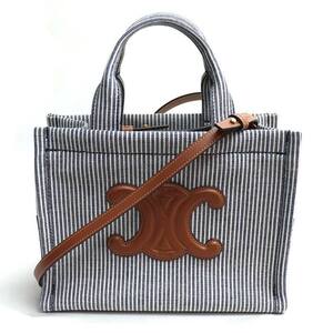 CELINE セリーヌ スモール カバ タイス ストライプテキスタイル 2Wayショルダーバッグ ネイビー 199162FU5.07OC レディース 中古 美品