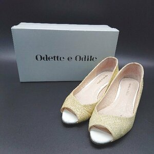 ◇ Odette e Odile オープントゥ チャンキーヒール バイカラー パンプス シューズ 23.0ｃｍ イエロー レディース E