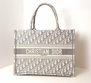 超美品 Dior(ディオール) ブックトート ミディアム グレー ハンドバッグ キャンバス トロッター オブリーク