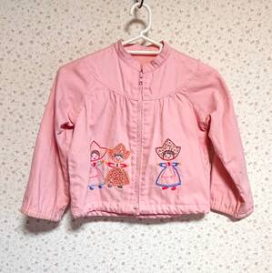 ☆ハンドメイド☆　ベビー服　ピンク　刺しゅう　前ファスナージャケット　ジャンパー　コットン地