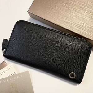 ★BVLGARI ブルガリ マン ラウンドファスナー ジップ 黒 長財布 メンズ【鑑定済み 本物保証】