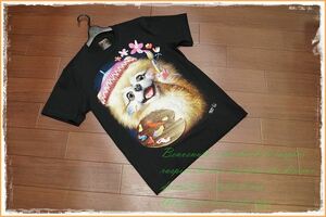 わんちゃん 犬 絵描き プリント Tシャツ/M/黒/半袖/画家 わんこ dog