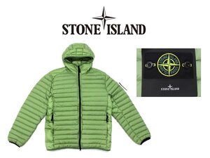 15万新品◆XL◆STONE ISLAND ストーンアイランド◆パデッド フード付きダウンジャケット ガーメントダイ モスグリーン 薄緑 1円