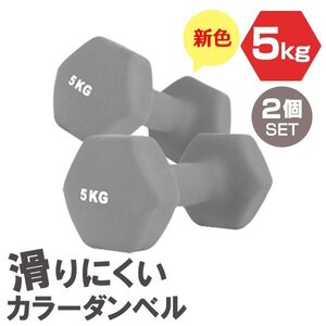 【2個セット/ダークグレー】滑りにくい カラー ダンベル 5kg 筋トレ エクササイズ 宅トレ シンプル ウエイトトレーニング ダイエット 新品 