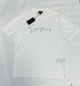 【50】ジョルジオアルマーニ シグネチャーラインストーン入り ホワイトコットンTシャツ 日本サイズL〜LL イタリア製 GIORGIO ARMANI