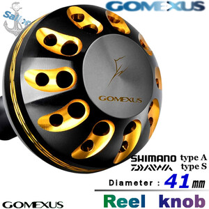 ゴメクサス Gomexus ☆パワーハンドルノブ/41mm/シマノType A/ダイワType S/ブラックゴールド ツインパワー ルビアス カルディア 等に