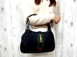 美品 GUCCI グッチ GG柄 ニュージャッキー ハンドバッグ ショルダーバッグ バッグ キャンバス×レザー 黒 79001