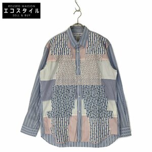 COMME des GARCONS SHIRT コムデギャルソンシャツ フラワー パッチワーク ストライプ 長袖 シャツ ブルー M トップス コットン メンズ 中古