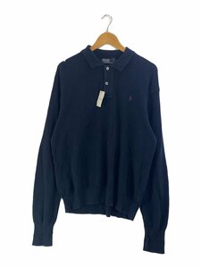 POLO RALPH LAUREN◆90s/鹿の子/ニットポロシャツ/襟/セーター/L/コットン/NVY/無地/90年代/