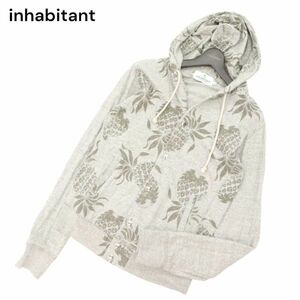 inhabitant インハビタント 通年 パイナップル★ 総柄 フーディー カーディガン パーカー Sz.M　メンズ グレー 日本製　C4T03626_4#O