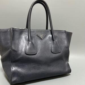 1円 PRADA プラダ オールレザー ハンドバッグ レディース ネイビー系三角プレート　三角ロゴ レディース 金具　