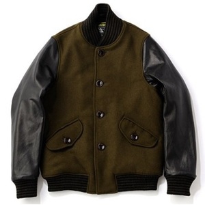 BAL LEATHER SLEEVE VARSITY JACKET Mサイズ レザー スリーブ バーシティ ジャケット Olive オリーブ スタジャン バル bal Original