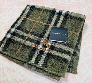 【人気柄】新品/BURBERRY/タオルハンカチ/正規品/バーバリー/綿100%/未使用/即決ブランド/ノバチェック/ハンドタオル/ホースマーク/緑/58