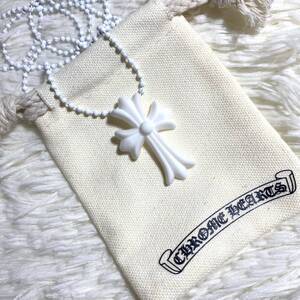 新品 未使用 1円 CHROME HEARTS クロムハーツ CHクロス ペンダントネックレス ボールチェーン シリコン ラバー ホワイト 白 アクセサリー 