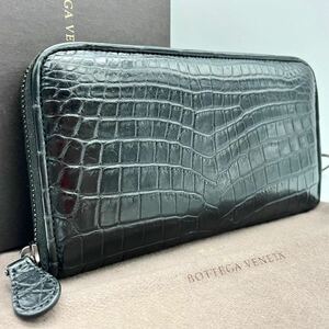 BOTTEGA VENETA【最高級】ボッテガヴェネタ クロコダイル 長財布 ラウンドファスナーウォレット ジップアラウンドウォレット 黒 ブラック 