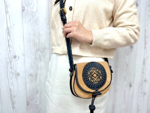 極美品 LOEWE ロエベ アナグラム ショルダーバッグ バッグ スエード×レザー 茶×紺 79108Y