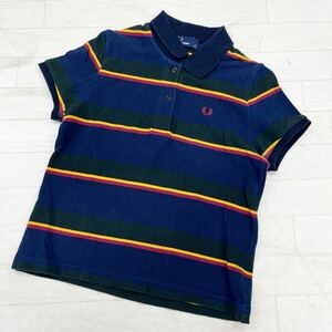 1420◎ FRED PERRY フレッドペリー トップス ポロ シャツ 半袖 ハーフボタン ロゴ 刺繍 ボーダー マルチカラー レディース10