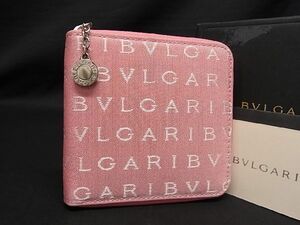 ■極美品■ BVLGARI ブルガリ ロゴマニア キャンバス ラウンドファスナー 財布 ウォレット レディース ピンク系 AK5745