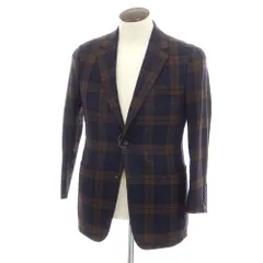 【中古】ダンヒル Dunhill ウールカシミヤ チェック 2つボタン テーラードジャケット ネイビーxブラウン【サイズ48】【メンズ】