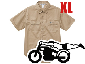 WORK SHIRT S/S スピードアディクト BEIGE XL/半袖シャツワークシャツハーレーチョッパーバイクヴィンテージアメカジ古着刺繍ワンポイント