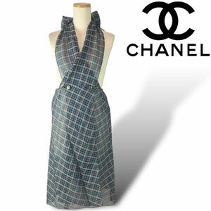 p8 正規品 CHANEL シャネル チェック柄 スカート ホルターネック ワンピース シースルー　36 膝丈スカート 正規品 レディース