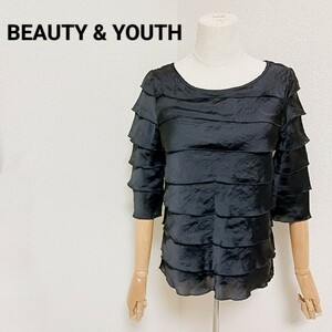 ビューティーアンドユースユナイテッドアローズ BEAUTY & YOUTH UNITED ARROWS 美品 五分丈ティアードブラウス シャツ トップス 黒