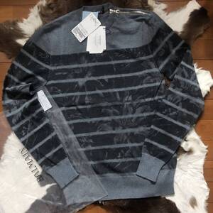 定価15.1万円 国内正規品 BALMAIN HOMME（バルマンオム）ボーダー リリープリント ウール ニットセーター グレージュ サイズXS イタリア製