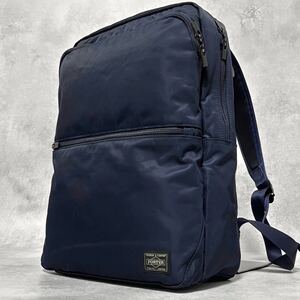 A4/美品◎ポーター PORTER メンズ ビジネス リュック タイム ナイロン ネイビーブルー バックパック スクエア 自立 通勤 通学 旅行 大容量