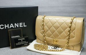 シャネル ダイアナ マトラッセ 25 ベージュ チェーン ショルダーバッグ ラムスキン ヴィンテージ シングルフラップ CHANEL