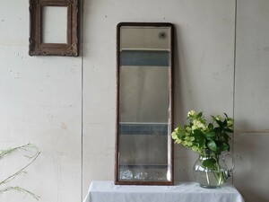 アンティーク 鏡 壁掛け ヴィンテージ ミラー 古木 無垢材 古家具 インテリア ディスプレイ　木製フレーム 洗面所 什器 姿見 