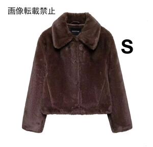 brown ブラウン vintage ヴィンテージ レトロ ファーコート アウター Sサイズ レディース★ZARA 好きな方に★2024 秋冬新作 新品未使用★