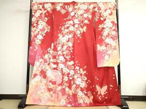 平和屋着物●森英恵・HANAE MORI　振袖　花蝶文　暈し染め　金糸　金彩　正絹　逸品　AAAN5620cs