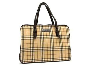 1円 BURBERRY バーバリーブルーレーベル ノバチェック キャンバス×レザー ハンドバッグ トート メンズ レディース ブラウン系 BI6582