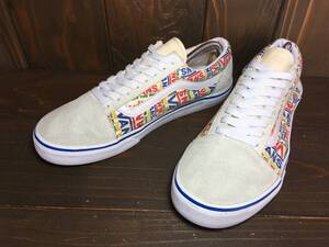 ★VANS バンズ 国内企画 OLD SKOOL オールドスクール 白×ロゴ マルチカラー 27.5ｃm Used 検 SK8 スリッポン ハーフキャブ スタイル36 ERA