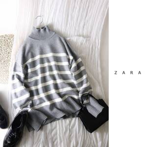 超美品☆2022年☆ザラ ZARA☆サイドスリット ハイネック ボーダーニット Sサイズ☆A-O 0342