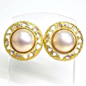 1円〜!!美品!!TASAKI(田崎真珠)美品!!▲K18 マベパール/天然ダイヤモンドイヤリング▲J 約16.0g pearl earring jewelry FA1/FA2 C209