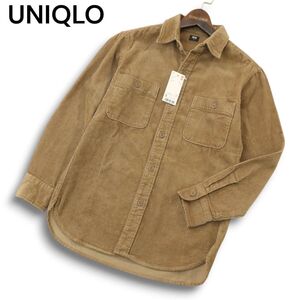 【新品 未使用】 UNIQLO ユニクロ 秋冬 長袖 コーデュロイ ワーク シャツ Sz.S　メンズ ベージュ　A4T11878_B#B