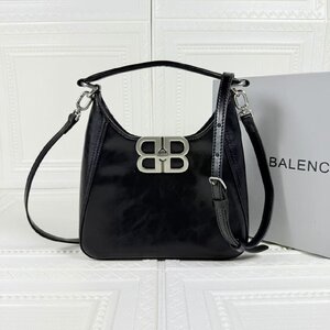 バレンシアガ Balenciaga BB SOFT ラムレザー ホーボーバッグ ハンドバッグ ロッククロージャー ブラック レディース