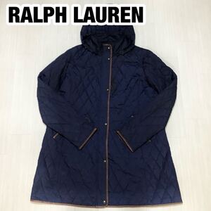 RALPH LAUREN ラルフローレン キルティングコート XL ネイビー フード付き ロゴワッペン