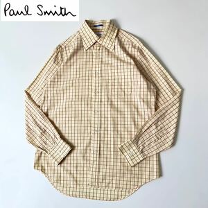 ビンテージ Paul Smith LONDON ポールスミス イタリア製生地チェックシャツ L イエロー系 長袖シャツ レギュラーカラー ドレスシャツ