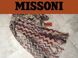 未使用4.2万《ミッソーニ》薄手 大判 ストール 阪急 MISSONI マフラー 巻物 スカーフ ストライプ イタリア ウール レーヨン ユニセックス